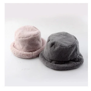 Autumn and winter newest style faux fur bucket hat England style soft plush basin hat thick warm casual retro hat