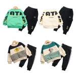 Autumn Winter Girls Boys Baby Clothing Hooded Plus Velvet Thickening Children Sportswear Suits Long Sleeve Kid Clothes Sets