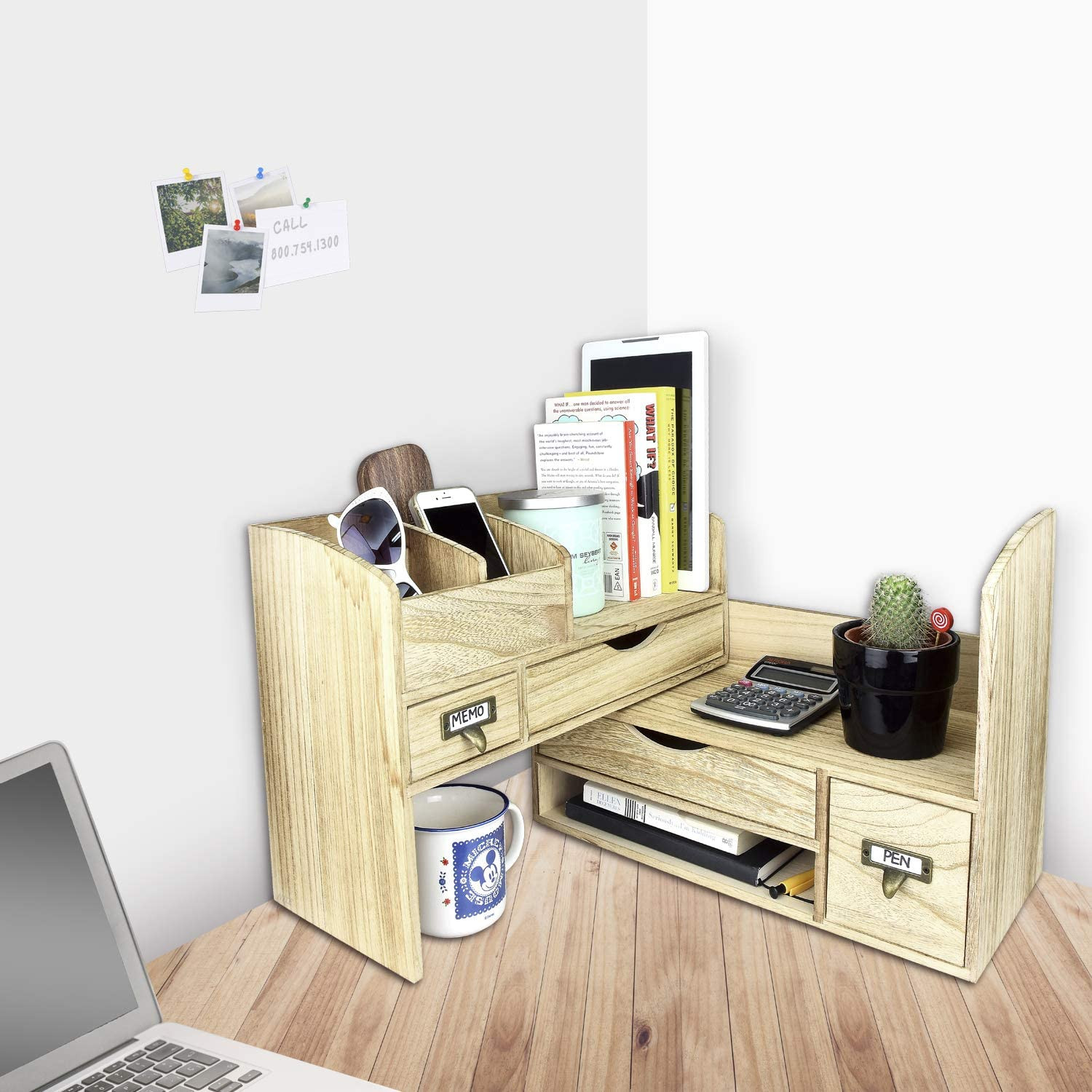 Buy Bamboo Wood Desk Organizer Large Extendable Wooden Desktop ...
