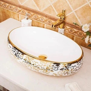 Bathroom oval ceramic basin ceramic gold hand wash basin