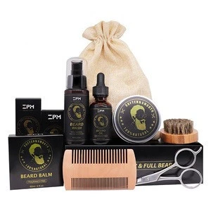 Beard Grooming Kit for Men 100% Natural Beard Oil Balm for Mustache 6pcs/ set Private label /In Stock