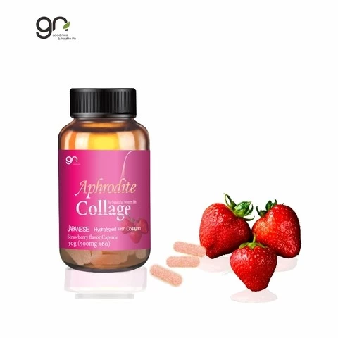 Beauty product Strawberry flavor collagen capsules made by Japanese hydrolyzed fish collagen could make skin care and chest firm
