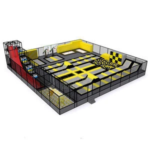 Big Indoor jump trampoline park bungee bed with  climbing walls Shooting area fly slide donut slide