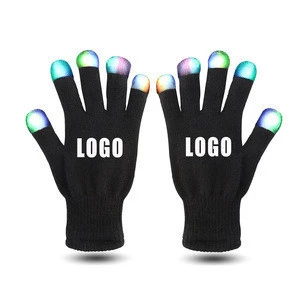 Black Finger Top Flashing Light Kids Toy Led Fiber Optic Gloves For Party Event Festival