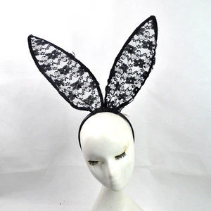 Black Lace Headband Sweet Bunny Rabbit Ear Hair Band for Wedding Party Cosplay Costume Accessory