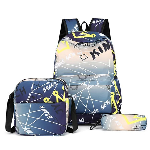 Buy Blue Printing Customized School Bag Lunch Bag Pencil Case Sets High ...