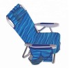 Blue Stripes Steel Backpack Folding Beach Chair with Storage Pouch