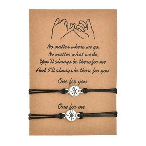 Brown Card Strap Adjustable Compass Charm Friendship Lovers Gift Bracelet