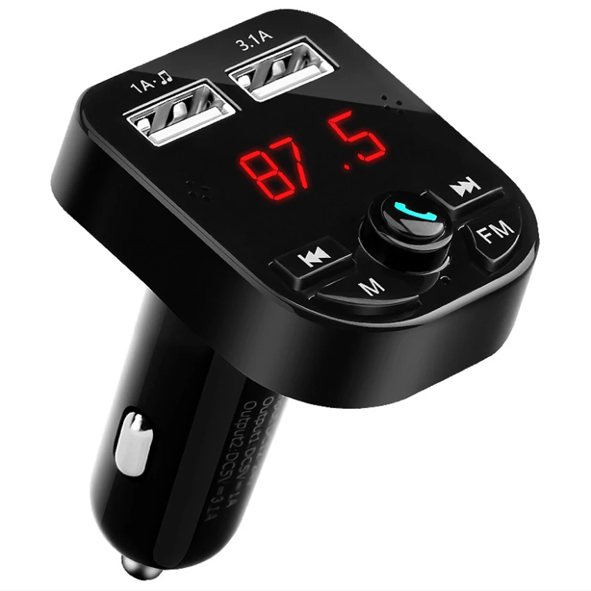 Car MP3 player 5.0  Version  Car FM Transmitter With Blue Lighting Two USB Ports