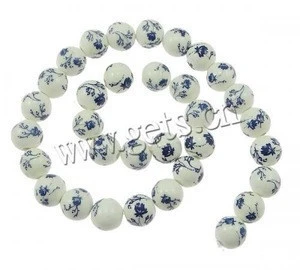 ceramic beads Blue and White Porcelain Beads Round printing with flower pattern 12x11mm Hole:Approx 3mm 32PCs/Strand 768069