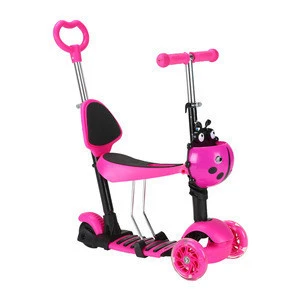 Cheap 5 in 1 multifunctional 3 wheel foot kick baby scooter with basket and seat