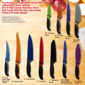 China factory OEM custom german Colorful Non-stick Stainless Steel chef Kitchen Knife Set