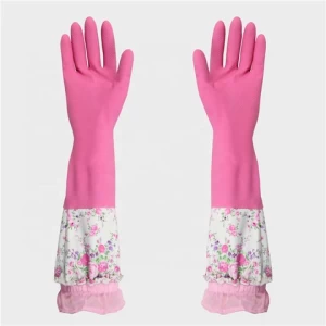 China Products Spray Flocklined Work Gloves With Logo Elbow Length Rubber Washing Glove
