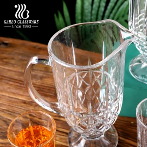 China supplier wholesale juice drinking jug set with stem cups cold drinks glassware water beverage drink ware engraved Jugs