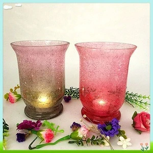 Christmas decorative custom colored wholesale crackle glass candle holder tall red glass lantern