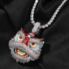 Creative Iced Out Hip Hop Copper Inlaid 5a Zircon Lion Awakening Pendant Oil Dripping Lion Head Necklace for Men