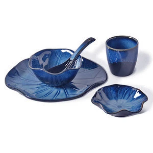 Creative leaf ceramic tableware restaurant matching dish spoon cup set hot sale dinnerware restaurant hotel use