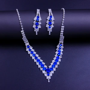 Crystal Necklace Earrings Sets Rhinestone V-shaped Bridal Necklace Wedding Party Jewelry Set