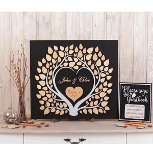 Custom 3d Rustic Wedding Guest Book Alternative Heart Shape Personalized Name Date Wedding Guest Book Wood Decoration Supplies