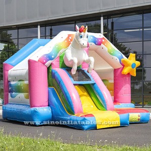 Custom design outdoor unicorn inflatable bouncer for kids with slide party commercial grade with digital printing