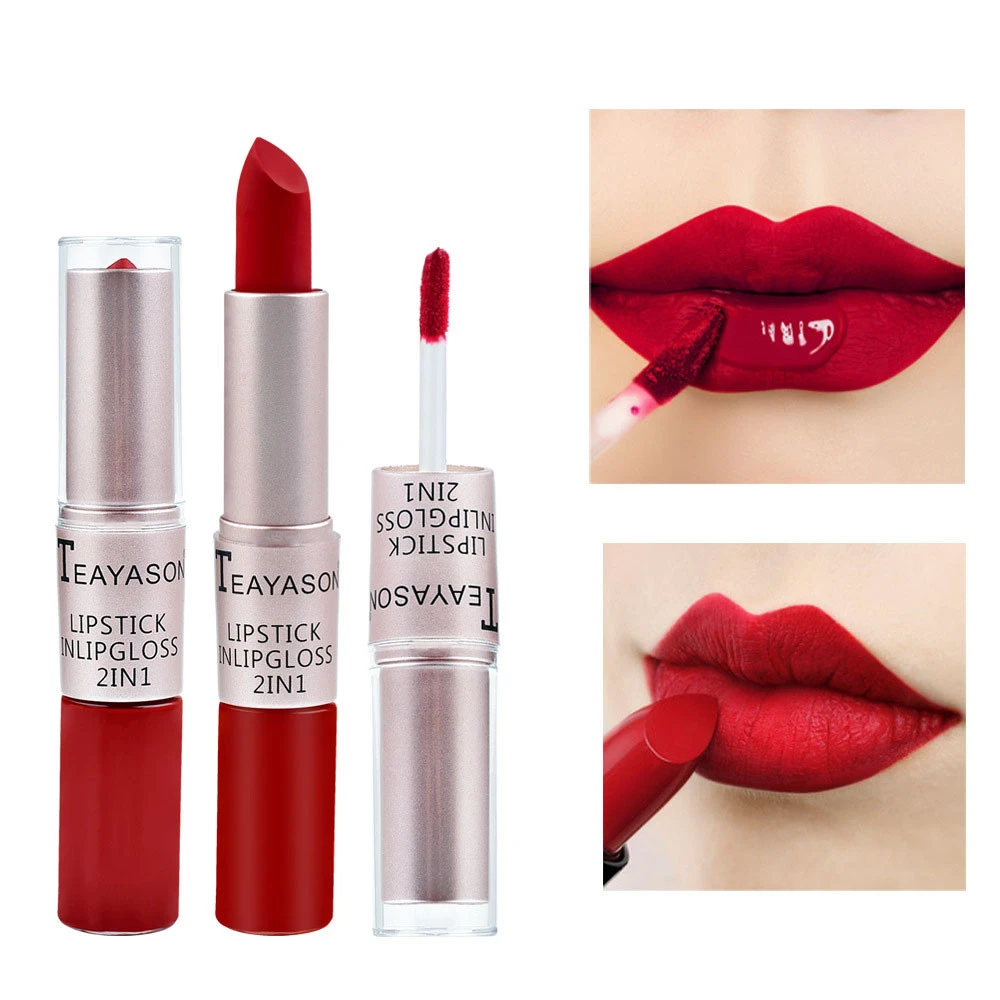 Custom Logo Double-headed Non-stick Cup Matte Lip Gloss 2-in-1 Long-lasting Non-fading Lipstick Female