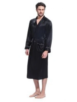 Custom mens classic luxury dressing gown,basic long length silk dressing gown kimono bathrobe