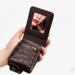 Custom Mini Lipstick Packaging Bag Pouch Case With Mirror Genuine Leather Cosmetic Bag