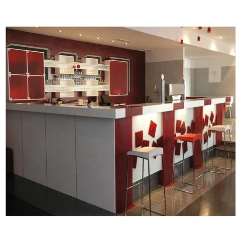 Customize White Mix Red Solid Surface L Shape Hotel Bar Counter  Design House Bar Modern Bar Counter Chair