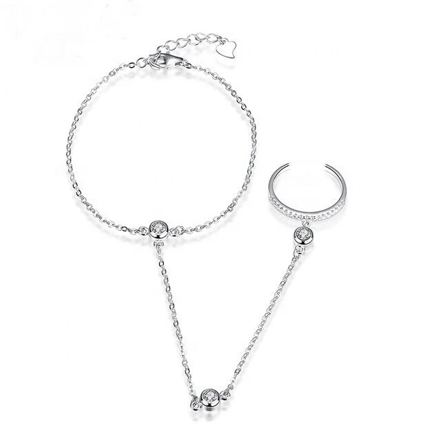 Customized 925 sterling silver 3A cz stone slave anklet with toe ring
