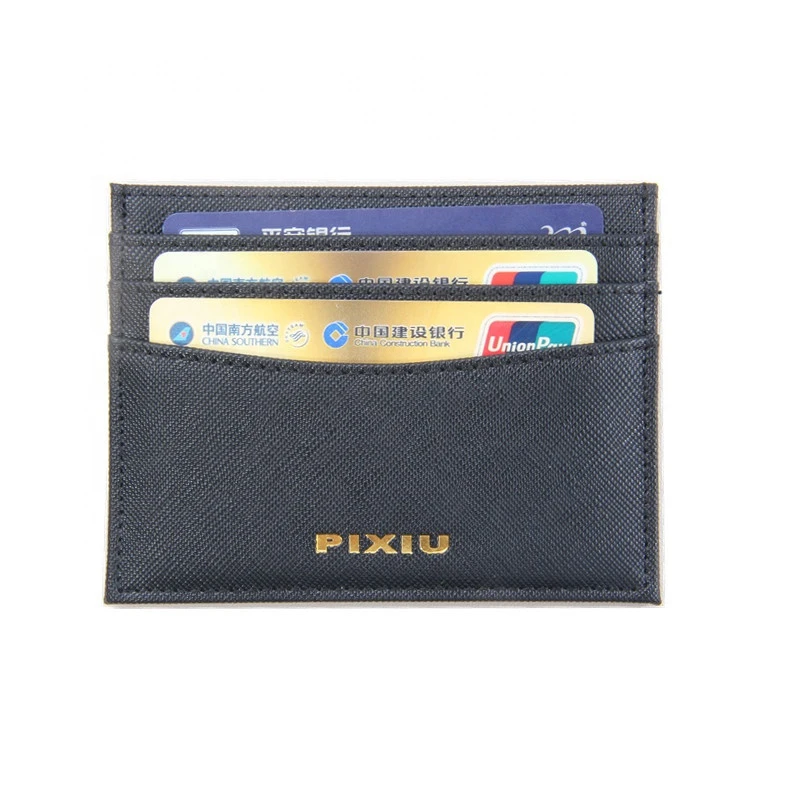 Customized Colorful Saffiano Leather Card Wallet Holders with Gold Foil Logo