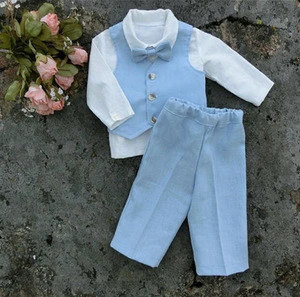 Cute Baby Boy Suit 3pcs Linen Ring Bearer Wear Shirts+Pants+Waistcoat