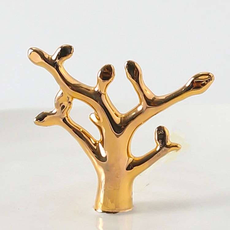 Decorative gold tree shaped home decor tableware ceramic ring holder dish porcelain jewelry display stand tray