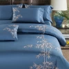 Deep blue 4-piece bedding comforter sets luxury embroidery with bed flat sheet 100% cotton