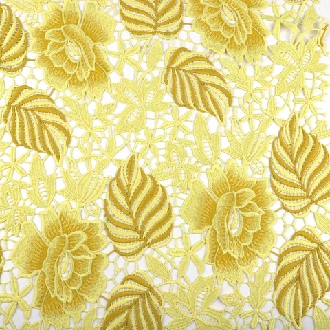 Delicate Hollowed Leaves Fabric Multicolor Guipure Fabric Chemical Lace Material