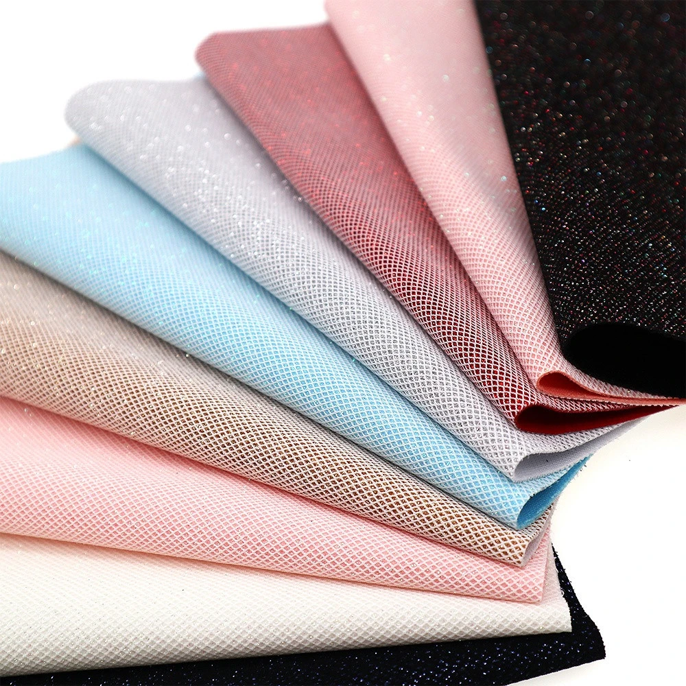 Diamond Argyle Mesh Sparkly Shiny Synthetic Vinyl PU  Faux Leather  Chunky Glitter Fabric Sheets For Shoes Bags Bow Crafts