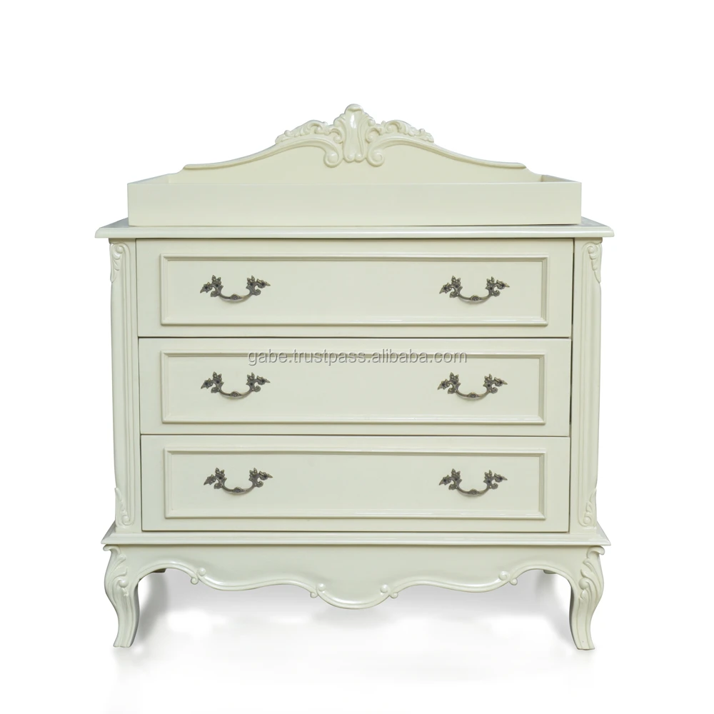 Dresser with 3 Drawers Cream Colour Painted from Solid Wood Handmade Nursery Furniture from Indonesia
