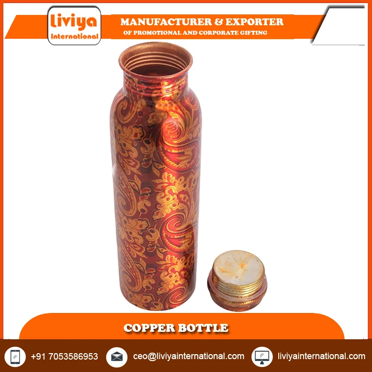 Drink Printed Copper Water Bottle 1000 ML Ayurveda Travels Drinking 100% Natural, Pure Digital Print Health Care Copper Bottle