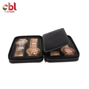 Durable engraved 4 slots genuine leather watch box display watch storage case for men