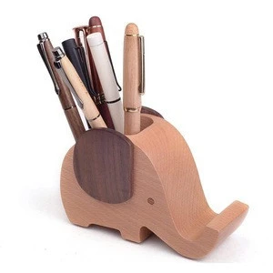 Elephant Shape Wooden Pen Cup/Pen Holder