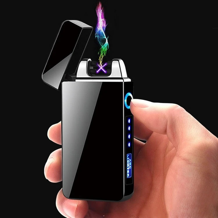 Encendedores USB Fire Plasma Double Arc Rechargeable Finger Print Touch Cigarette Lighters Windproof Metal Electric USB Lighter