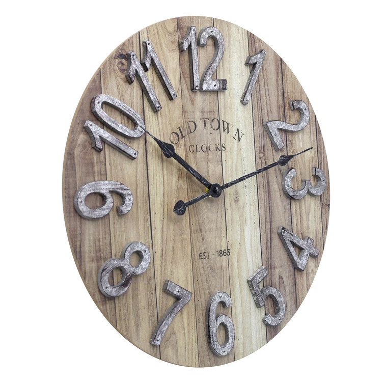 Executive  3D numerals dial retro style wood wall clock mdf design wall clock