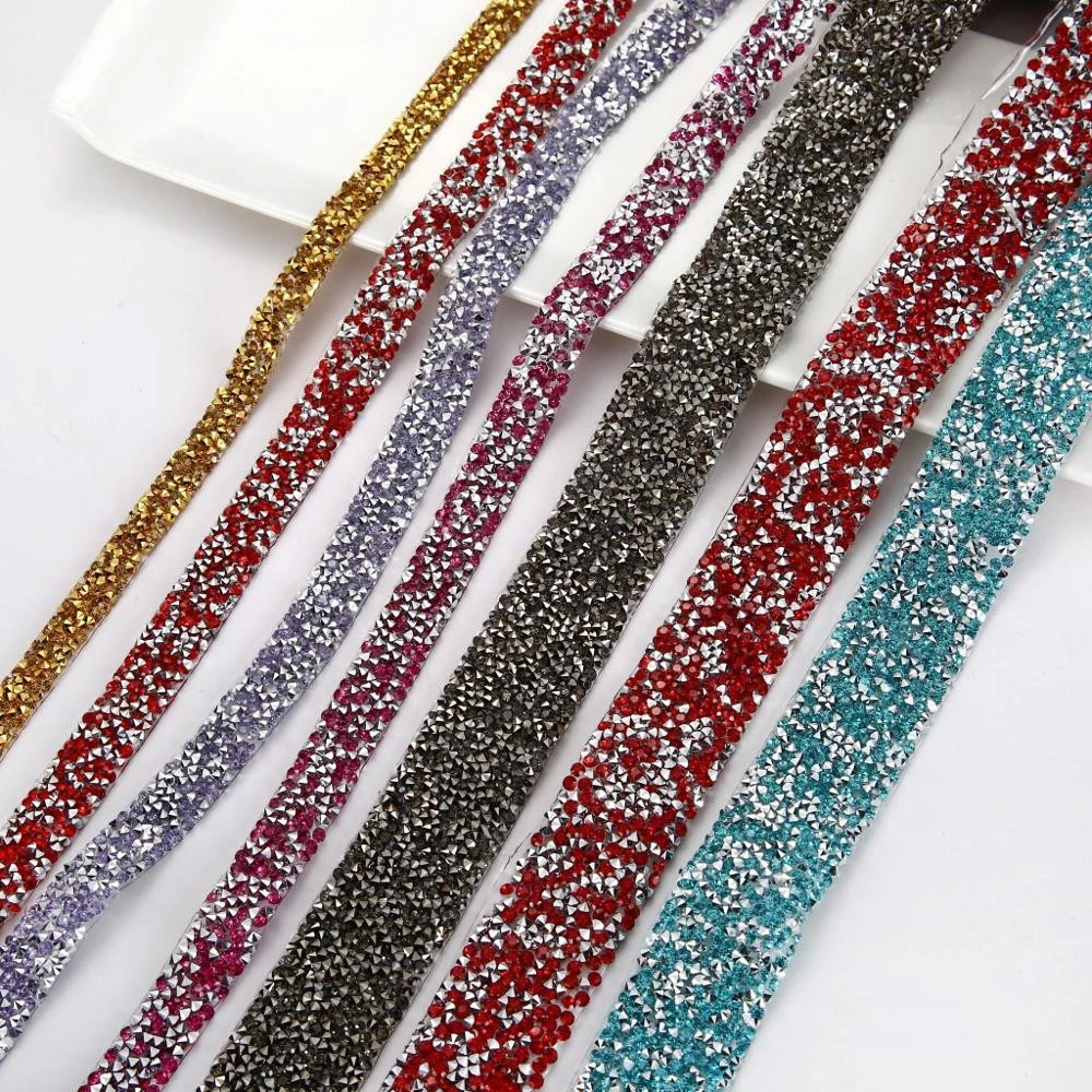 Factory Hot Melt Adhesive Strip AB Color Iron On Trim Decorative Diamond Chain DIY Rhinestone Trimmings