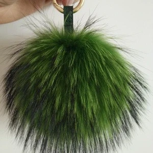 Fashion Bag Charm100% Real Raccoon Fur Ball Big Soft Fox Fur Pom Pom Keychain