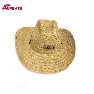 fashion customized big brim cowboy paper straw hat for promotion