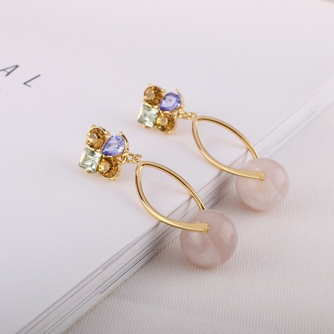 Fashion Design Metal Tear Drop Shape Gemstone Pendant  round square tear drop Glass Colorful Women Girl Jewelry Earring