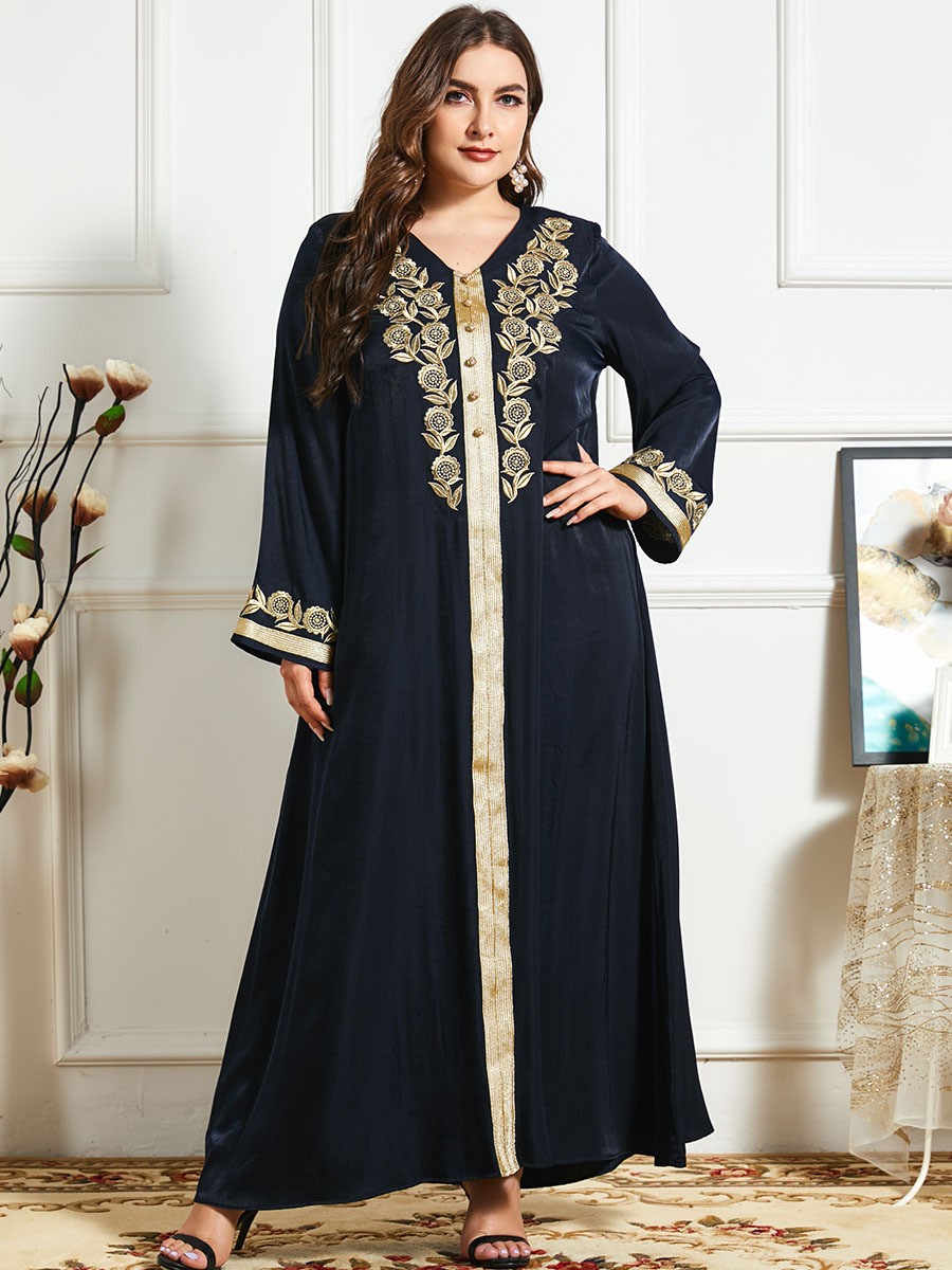 Fashion embroidered muslim dress plus size women islamic clothing