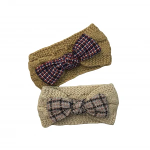 Fashion Plaid Bow Knot Hair Ribbon Handmade Women Knitting Headbands With Autumn and Winter Warm Hair Accessories