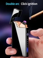 Finger Touch Switch Electronic Lighter LED Windproof Rechargeable USB Double Arc Lighter Cigarette