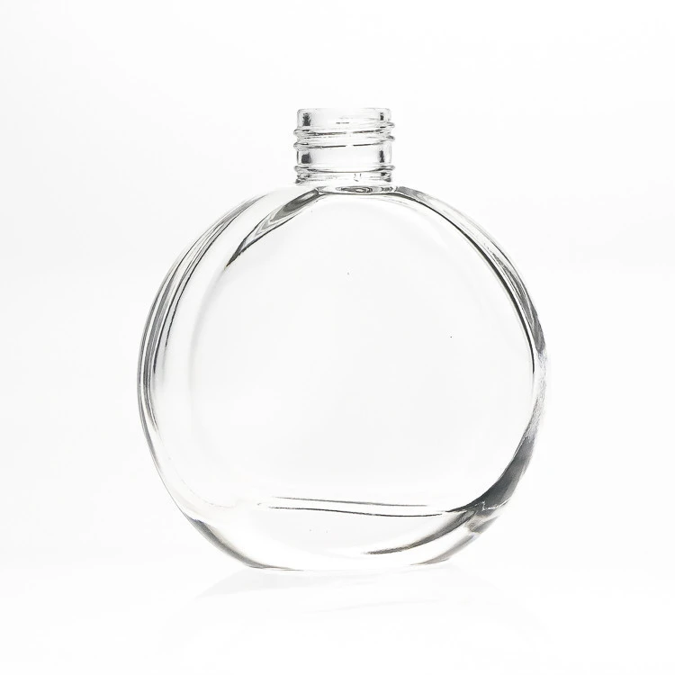 Flat Round Clear Empty Perfume Bottles 50 ml Aroma Glass Reed Diffuser Bottles with Screw Lids