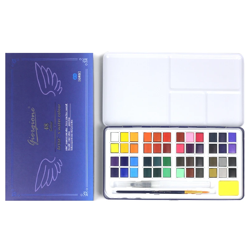 Free Gifts Giorgione  G-1648A Solid Water Color Watercolor Paint Set With Blue and Black Tin Box